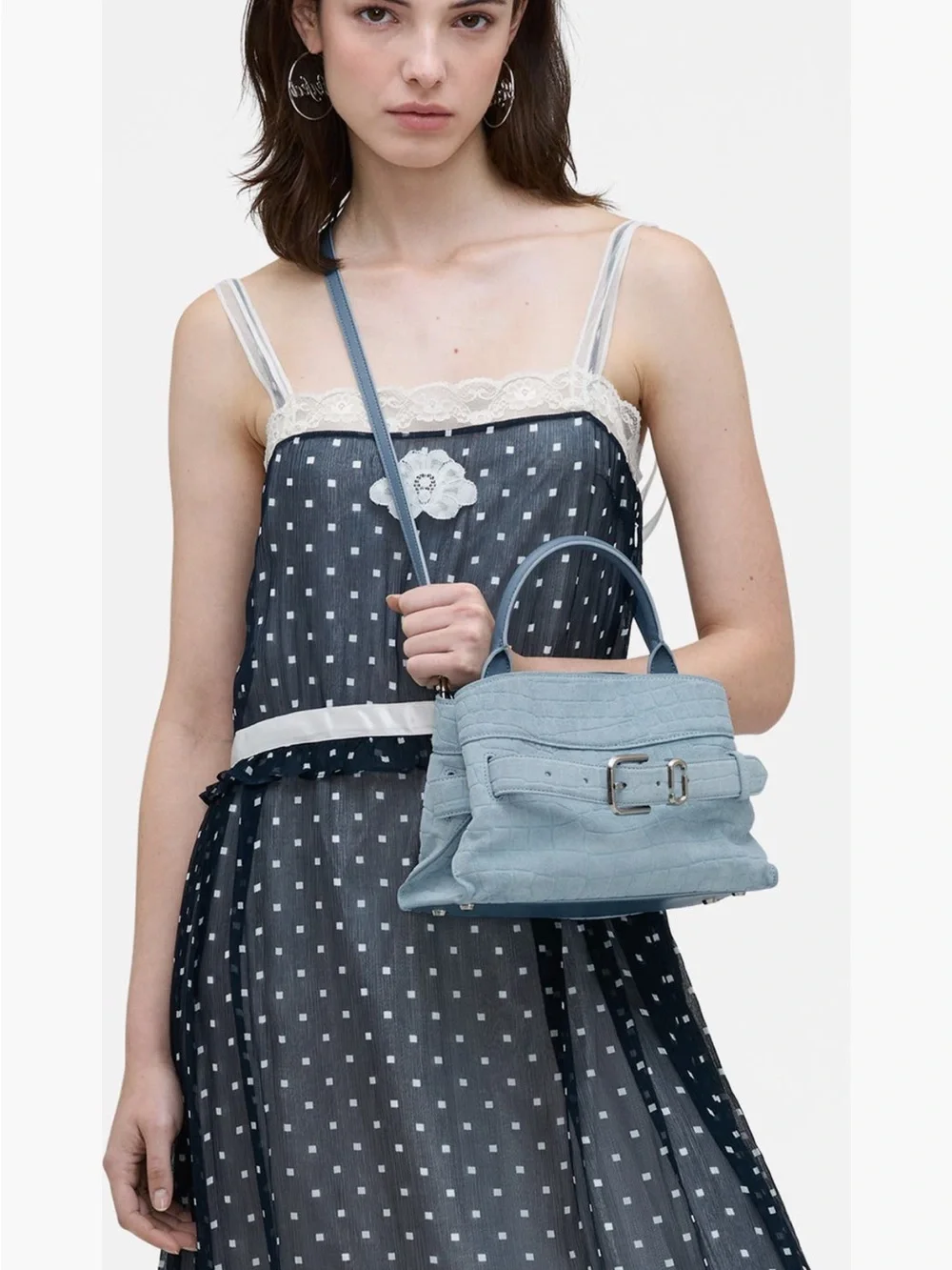 Marc Jacobs Small Dakota Croc-Embossed Suede Satchel